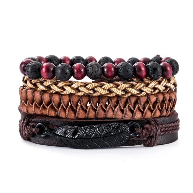 THE MEN THING Leather Bracelet BRAVEHEART CUFF - 4 colors Genuine Braided Leather Bracelet Set for Men & Boys (8 inch)
