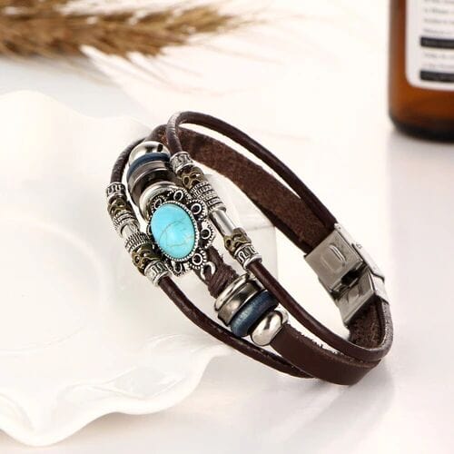 THE MEN THING Leather Bracelet BRONZE KNIGHT - Genuine Braided Leather Bracelet Set for Men & Boys (8 inch)