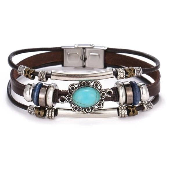 THE MEN THING Leather Bracelet BRONZE KNIGHT - Genuine Braided Leather Bracelet Set for Men & Boys (8 inch)
