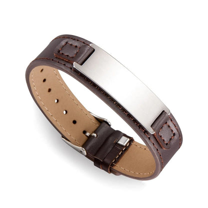 THE MEN THING Leather Bracelet DARKMATTER STRAP SILVER - Genuine Braided Leather Bracelet Set for Men & Boys (8 inch)