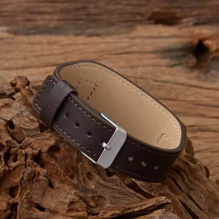 THE MEN THING Leather Bracelet DARKMATTER STRAP SILVER - Genuine Braided Leather Bracelet Set for Men & Boys (8 inch)