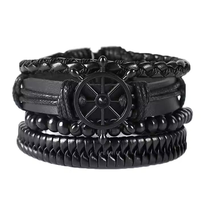 THE MEN THING Leather Bracelet Darkwave Cuff - 4 Pcs Genuine Braided Leather Bracelet Set for Men & Boys (8 inch)