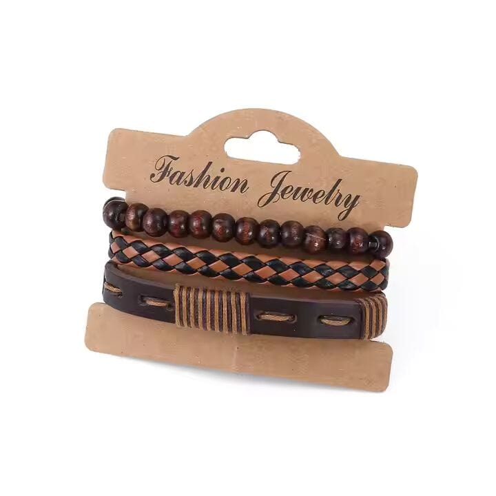 THE MEN THING Leather Bracelet DESERT STORM - 3 Pcs Genuine Braided Leather Bracelet Set for Men & Boys (8 inch)