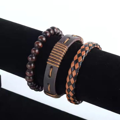 THE MEN THING Leather Bracelet DESERT STORM - 3 Pcs Genuine Braided Leather Bracelet Set for Men & Boys (8 inch)