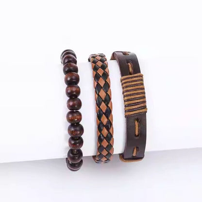 THE MEN THING Leather Bracelet DESERT STORM - 3 Pcs Genuine Braided Leather Bracelet Set for Men & Boys (8 inch)