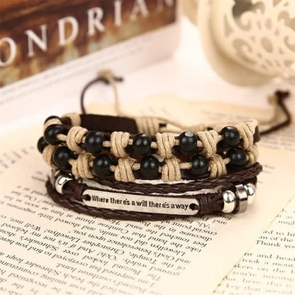 THE MEN THING Leather Bracelet DESTINY WRAP - 2 Pcs Genuine Braided Leather Bracelet Set for Men & Boys (8 inch)