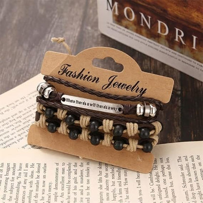 THE MEN THING Leather Bracelet DESTINY WRAP - 2 Pcs Genuine Braided Leather Bracelet Set for Men & Boys (8 inch)