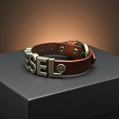 THE MEN THING Leather Bracelet DIESEL EDGE - 15mm Brown Genuine Leather Adjustable  Bracelet for Men & Boys (9 inch)