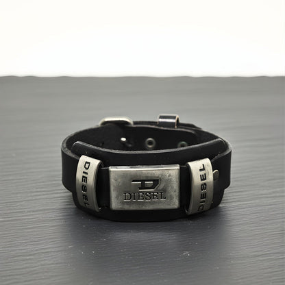 THE MEN THING Leather Bracelet DIESEL FORGE - 17mm Black Genuine Leather Adjustable Bracelet for Men & Boys (9.5 inch)