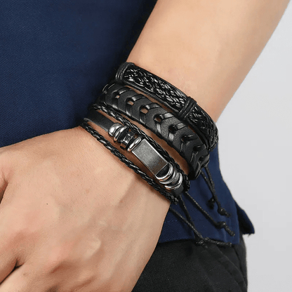 THE MEN THING Leather Bracelet DRIFTWOOD WRAP - 6 Pcs Genuine Braided Leather Bracelet Set for Men & Boys (8 inch)