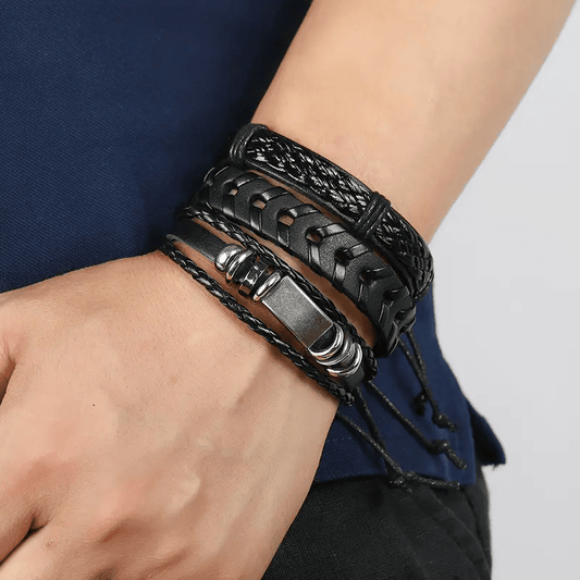 THE MEN THING Leather Bracelet DRIFTWOOD WRAP - 6 Pcs Genuine Braided Leather Bracelet Set for Men & Boys (8 inch)