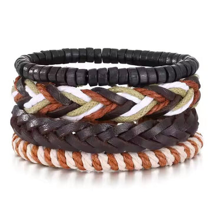 THE MEN THING Leather Bracelet DUNE BAND -  4 Pcs Genuine Braided Leather Bracelet Set for Men & Boys (8 inch)