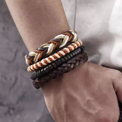 THE MEN THING Leather Bracelet DUNE BAND -  4 Pcs Genuine Braided Leather Bracelet Set for Men & Boys (8 inch)