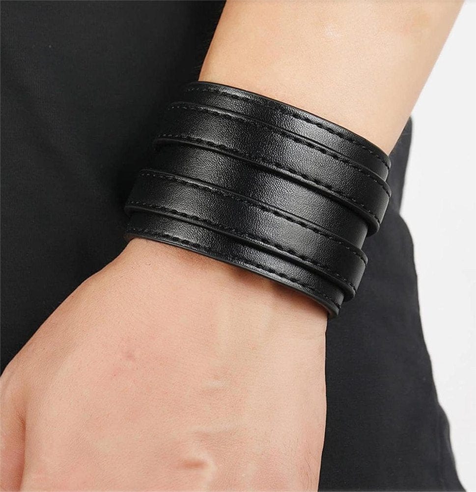 THE MEN THING Leather Bracelet DUSKFANG STRAP BLACK - Genuine Braided Leather Bracelet Set for Men & Boys (8 inch)