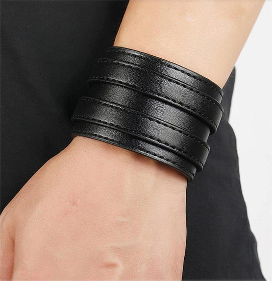THE MEN THING Leather Bracelet DUSKFANG STRAP BLACK - Genuine Braided Leather Bracelet Set for Men & Boys (8 inch)