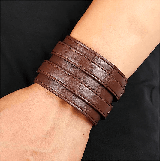 THE MEN THING Leather Bracelet DUSKFANG STRAP BROWN - Genuine Braided Leather Bracelet Set for Men & Boys (8 inch)
