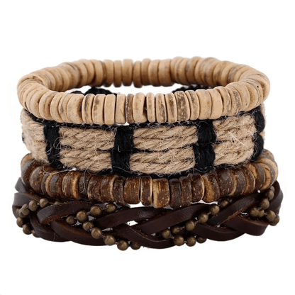THE MEN THING Leather Bracelet EARTHBOUND CUFFS - 4 Pcs Brown Genuine Braided Leather Bracelet Set for Men & Boys (8 inch)