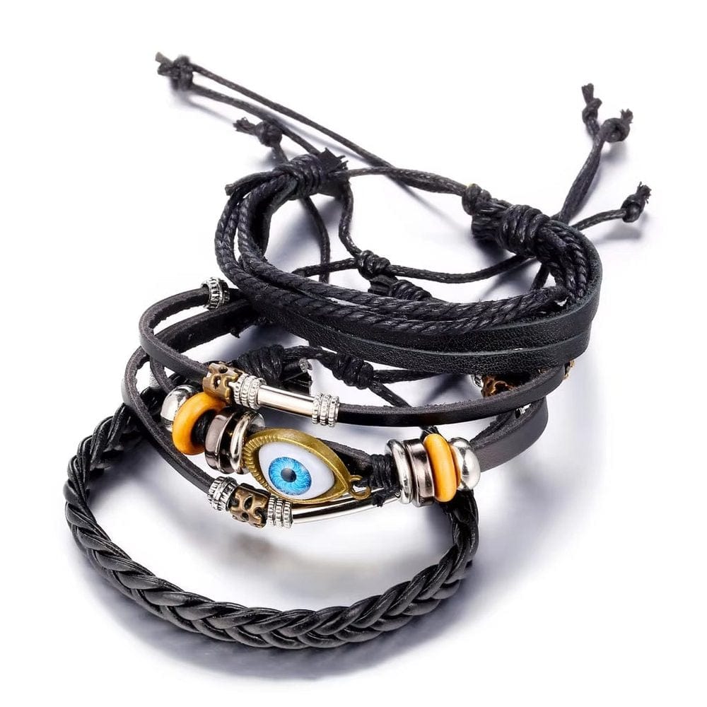 THE MEN THING Leather Bracelet ECLIPSE EYE LEATHER BRACELET - 3 Pcs Genuine Braided Leather Bracelet Set for Men & Boys (8 inch)
