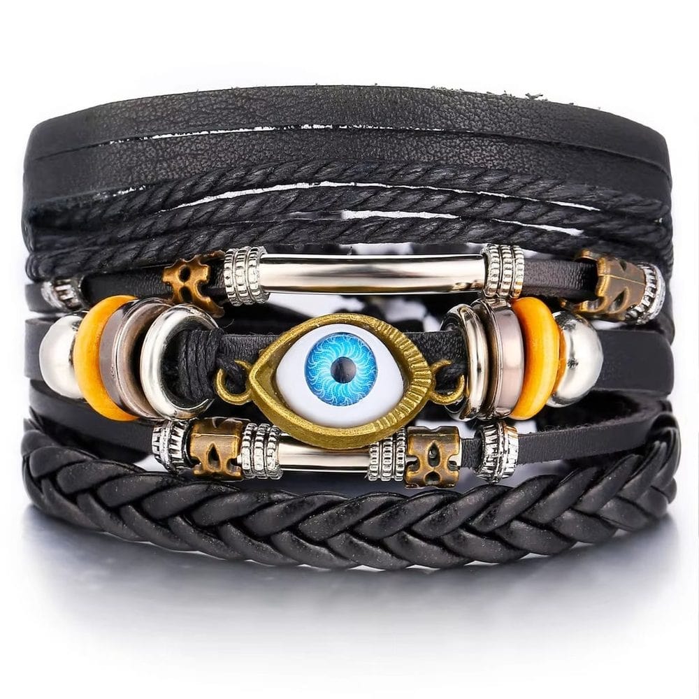 THE MEN THING Leather Bracelet ECLIPSE EYE LEATHER BRACELET - 3 Pcs Genuine Braided Leather Bracelet Set for Men & Boys (8 inch)