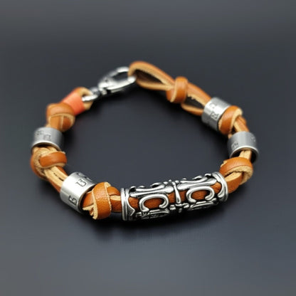 THE MEN THING Leather Bracelet ELYON - Genuine Leather Braided Bracelet with Lobster Clasp for Men & Boys (8 inch)