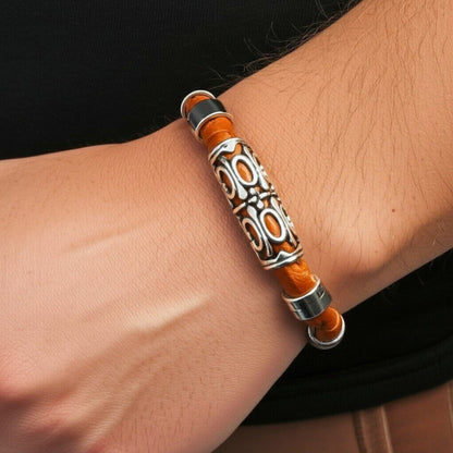 THE MEN THING Leather Bracelet ELYON - Genuine Leather Braided Bracelet with Lobster Clasp for Men & Boys (8 inch)