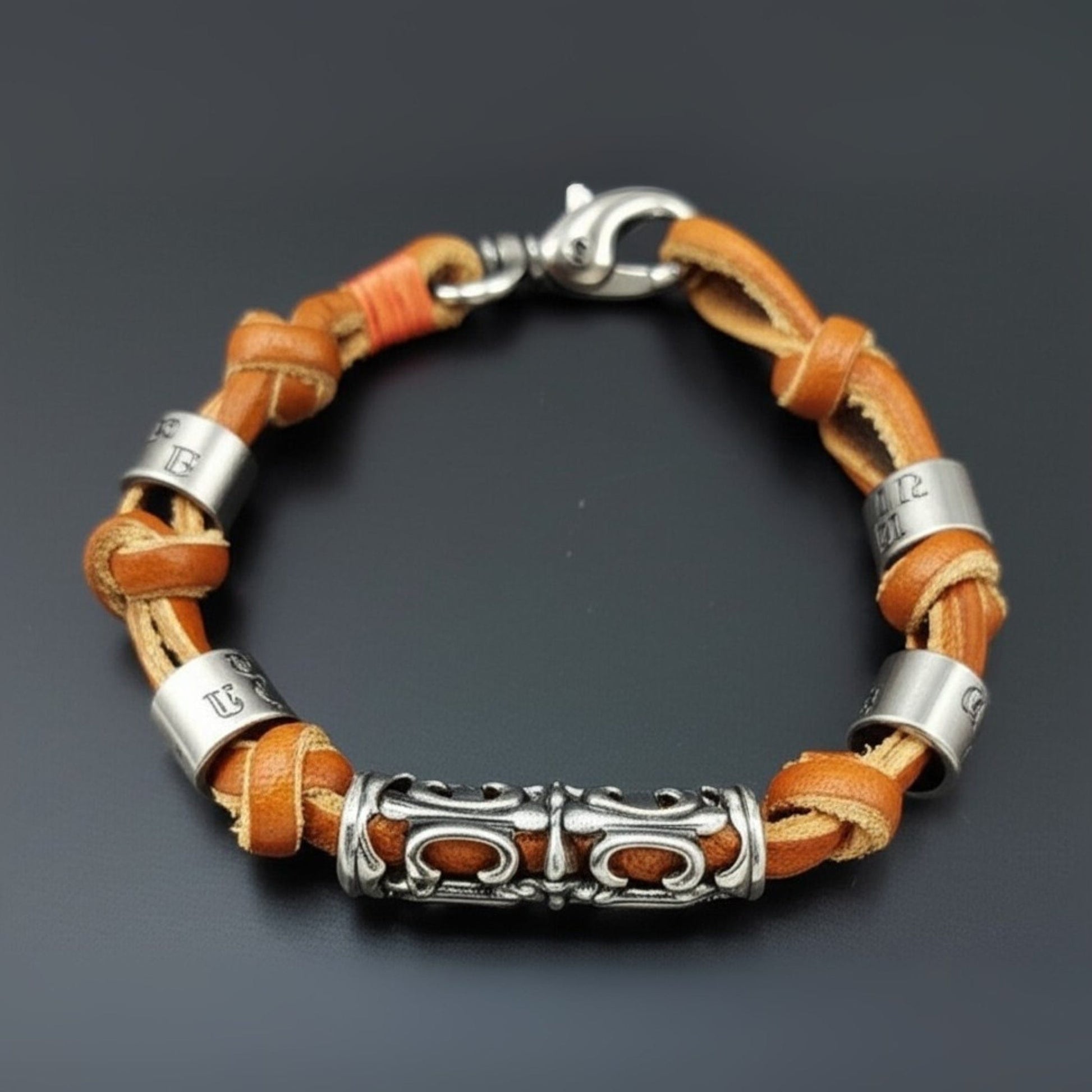 THE MEN THING Leather Bracelet ELYON - Genuine Leather Braided Bracelet with Lobster Clasp for Men & Boys (8 inch)