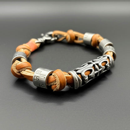 THE MEN THING Leather Bracelet ELYON - Genuine Leather Braided Bracelet with Lobster Clasp for Men & Boys (8 inch)