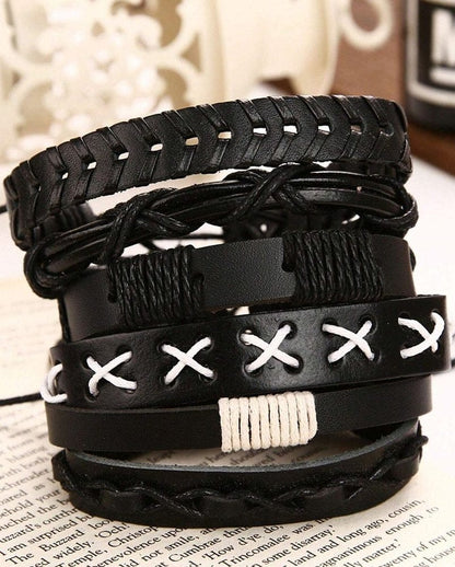 The Men Thing Leather Bracelet EVOLVE BAND - 6 Pcs Genuine Braided Leather Bracelet Set for Men & Boys (8 inch)