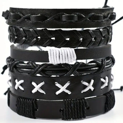 The Men Thing Leather Bracelet EVOLVE BAND - 6 Pcs Genuine Braided Leather Bracelet Set for Men & Boys (8 inch)