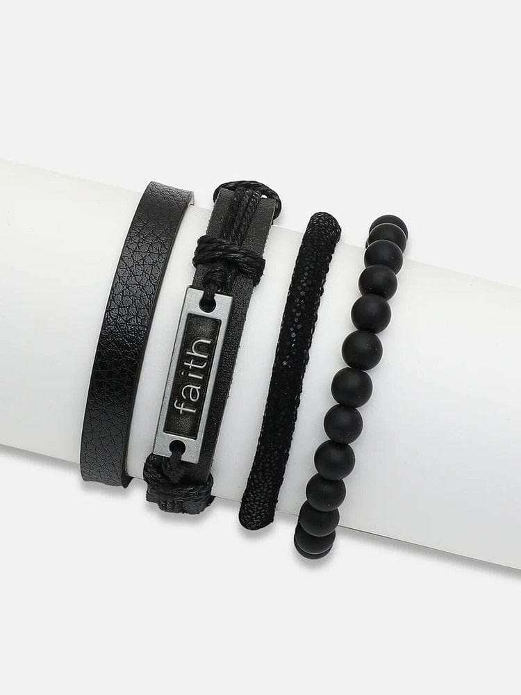 THE MEN THING Leather Bracelet FAITHAURA -  4 Pcs Genuine Braided Leather Bracelet Set for Men & Boys (8 inch)
