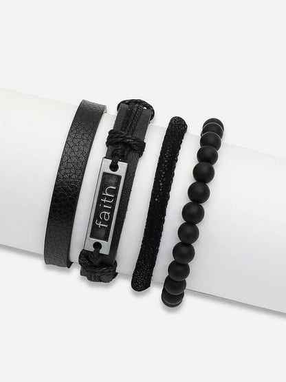 THE MEN THING Leather Bracelet FAITHAURA -  4 Pcs Genuine Braided Leather Bracelet Set for Men & Boys (8 inch)