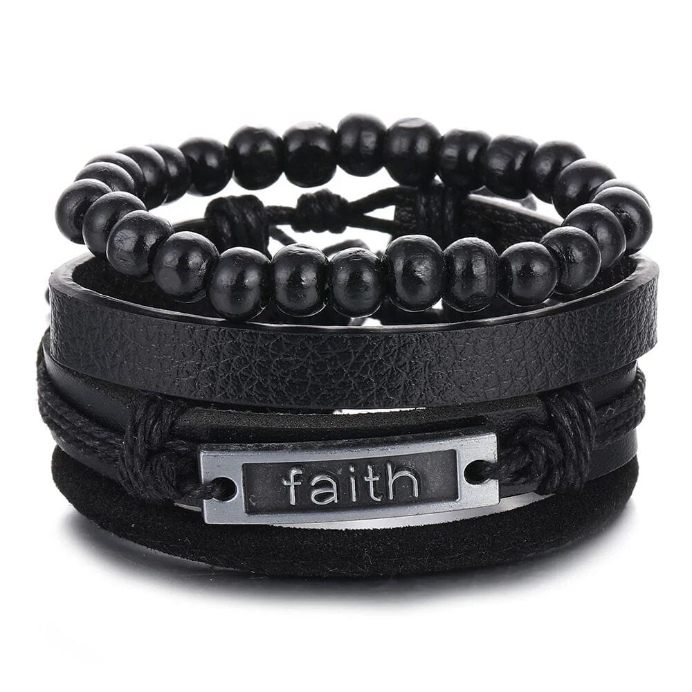 THE MEN THING Leather Bracelet FAITHAURA -  4 Pcs Genuine Braided Leather Bracelet Set for Men & Boys (8 inch)