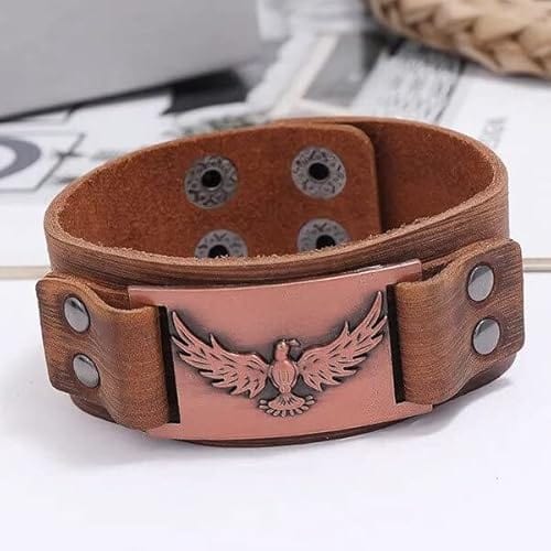 THE MEN THING Leather Bracelet FIRESTORM PHOENIX BAND - Red Copper Genuine Braided Leather Bracelet Set for Men & Boys (8 inch)