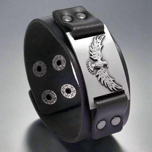THE MEN THING Leather Bracelet FIRESTORM PHOENIX BAND - Silver Genuine Braided Leather Bracelet Set for Men & Boys (8 inch)
