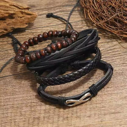 THE MEN THING Leather Bracelet FOREVER BOUND - 4 Pcs Genuine Braided Leather Bracelet Set for Men & Boys (8 inch)