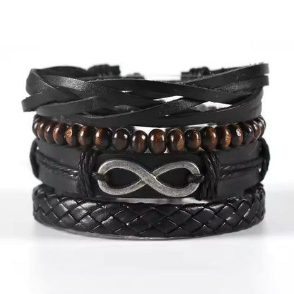 THE MEN THING Leather Bracelet FOREVER BOUND - 4 Pcs Genuine Braided Leather Bracelet Set for Men & Boys (8 inch)