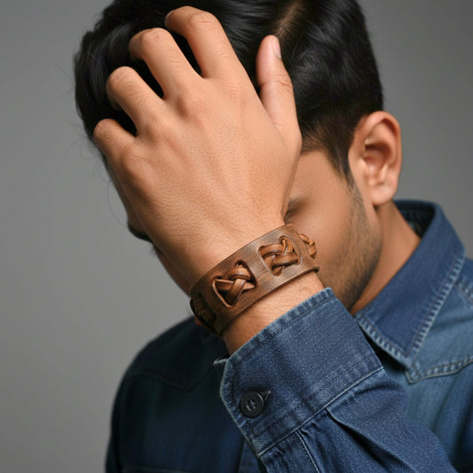 THE MEN THING Leather Bracelet FRONTIER CUFF - 32mm Genuine Leather Adjustable Bracelet for Men & Boys (7 inch)