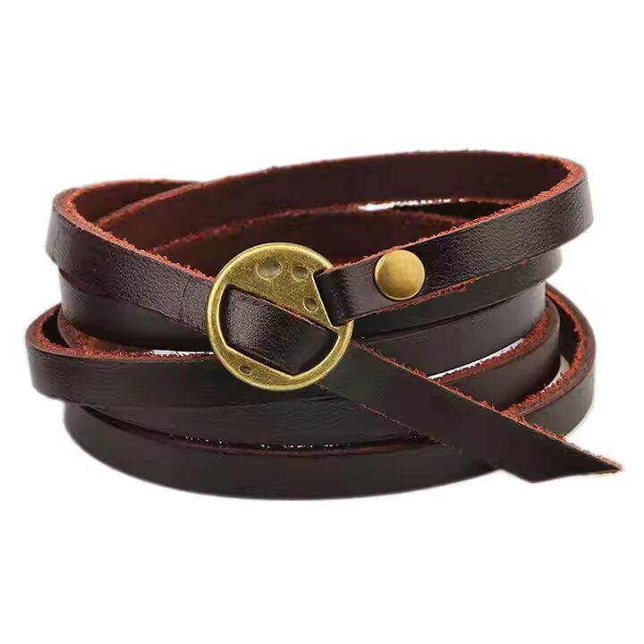 THE MEN THING Leather Bracelet FRONTIER WRAP DARK BROWN - Genuine Braided Leather Bracelet Set for Men & Boys (8 inch)