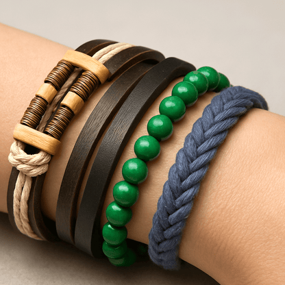 THE MEN THING Leather Bracelet FROSTBORN CUFF - 3 Pcs Genuine Braided Leather Bracelet Set for Men & Boys (8 inch)