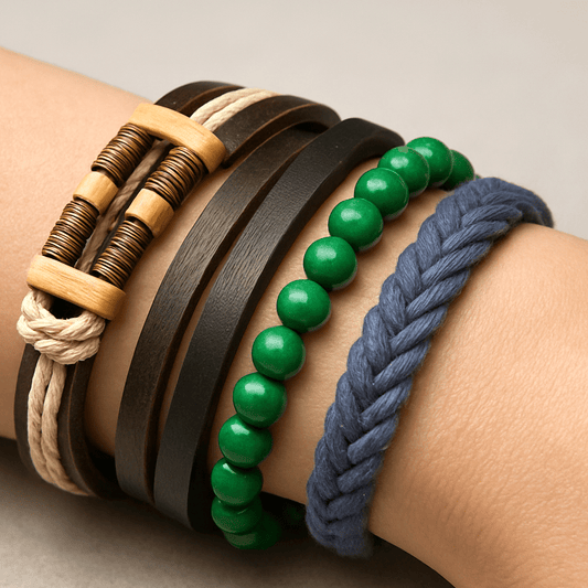 THE MEN THING Leather Bracelet FROSTBORN CUFF - 3 Pcs Genuine Braided Leather Bracelet Set for Men & Boys (8 inch)