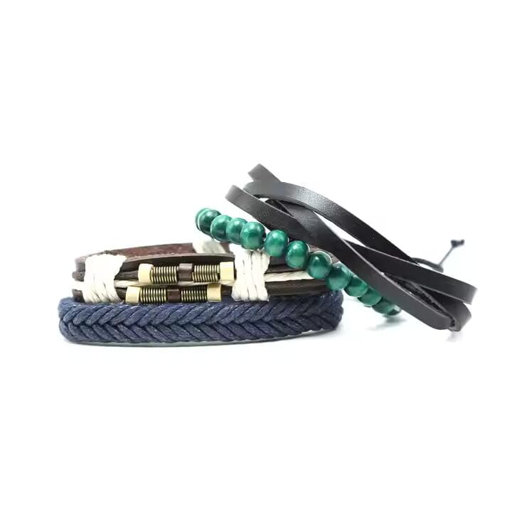 THE MEN THING Leather Bracelet FROSTBORN CUFF - 3 Pcs Genuine Braided Leather Bracelet Set for Men & Boys (8 inch)