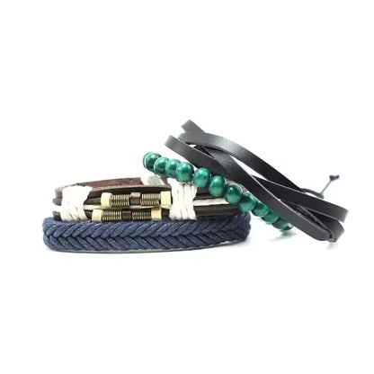 THE MEN THING Leather Bracelet FROSTBORN CUFF - 3 Pcs Genuine Braided Leather Bracelet Set for Men & Boys (8 inch)