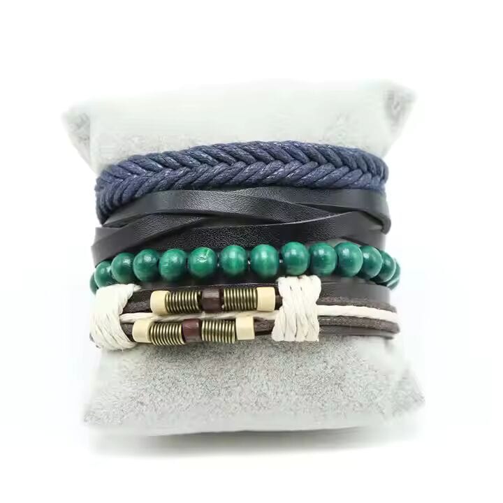 THE MEN THING Leather Bracelet FROSTBORN CUFF - 3 Pcs Genuine Braided Leather Bracelet Set for Men & Boys (8 inch)