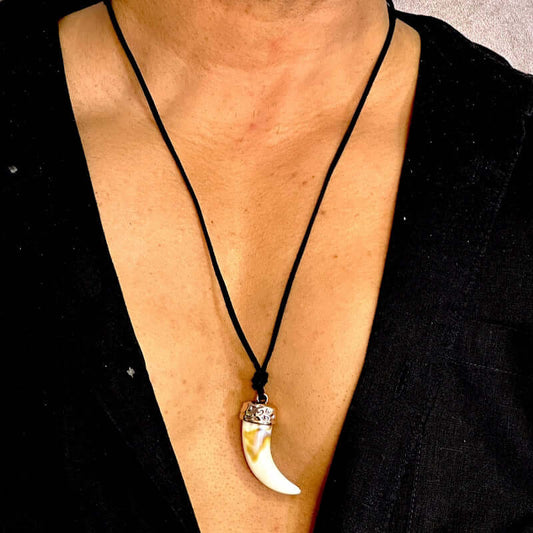 THE MEN THING Leather Bracelet HARMONY HUES - Multi Color Ivory Dangle Pendant Necklace with Black Cotton Cord Adjustable Necklace for Men and Boys.