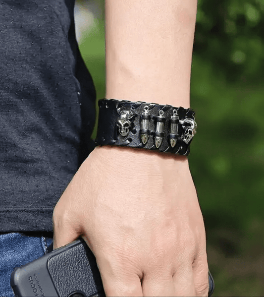 THE MEN THING Leather Bracelet HELLBOUND WARRIOR BLACK BAND - Genuine Braided Leather Bracelet Set for Men & Boys (8 inch)