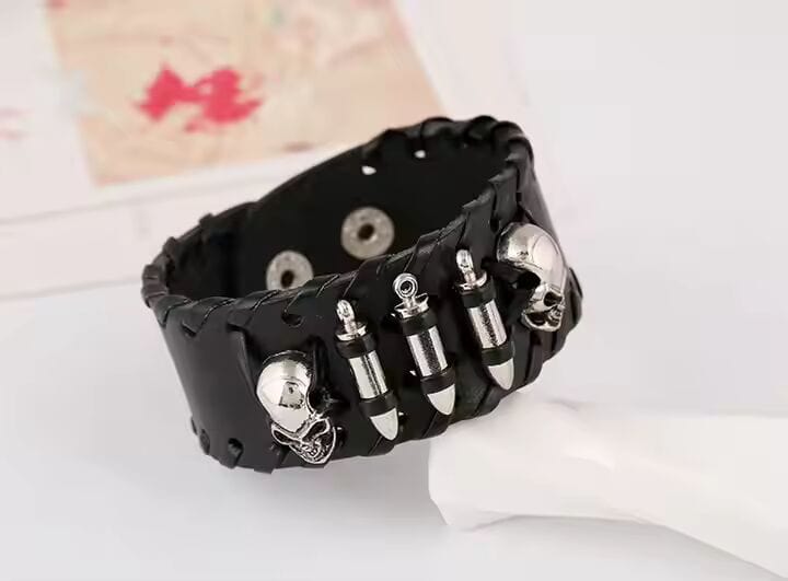 THE MEN THING Leather Bracelet HELLBOUND WARRIOR BLACK BAND - Genuine Braided Leather Bracelet Set for Men & Boys (8 inch)