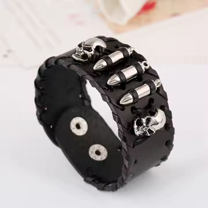 THE MEN THING Leather Bracelet HELLBOUND WARRIOR BLACK BAND - Genuine Braided Leather Bracelet Set for Men & Boys (8 inch)