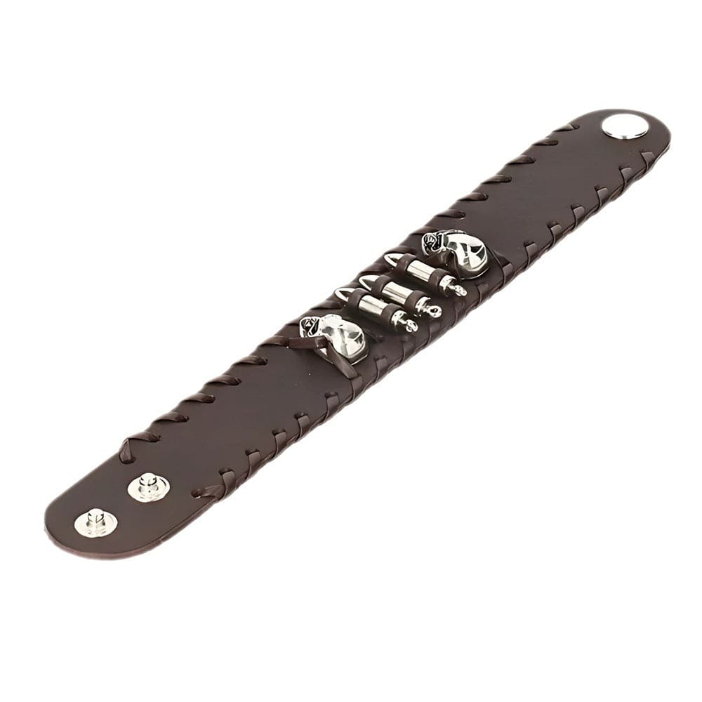 THE MEN THING Leather Bracelet HELLBOUND WARRIOR BROWN BAND - Genuine Braided Leather Bracelet Set for Men & Boys (8 inch)