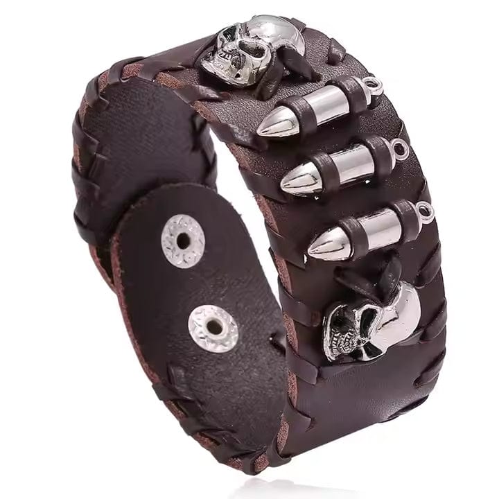 THE MEN THING Leather Bracelet HELLBOUND WARRIOR BROWN BAND - Genuine Braided Leather Bracelet Set for Men & Boys (8 inch)