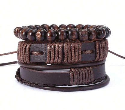 THE MEN THING Leather Bracelet HIGHLAND CUFF - 3 Pcs Genuine Braided Leather Bracelet Set for Men & Boys (8 inch)